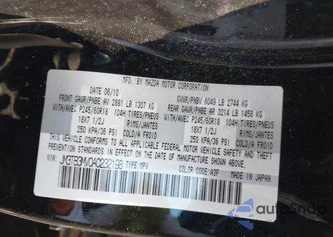 2010 Mazda Cx-9 Touring z USA, uszkodzony, nr VIN JM3TB3MV0A0232198